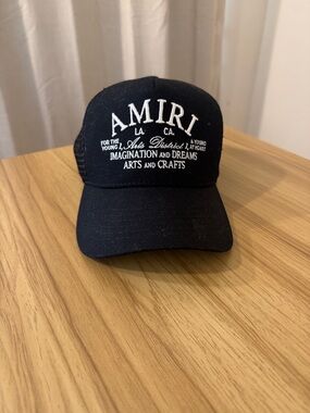AMIRI Black Cap with White Logo Embroidery